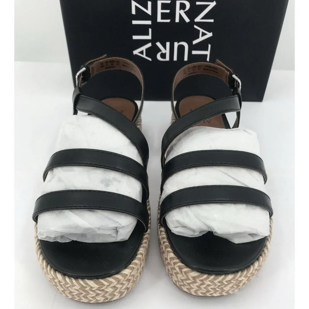 Naturalizer Sandals Womens 10 Peridot‎ Black Faux Leather Espadrille Platform
